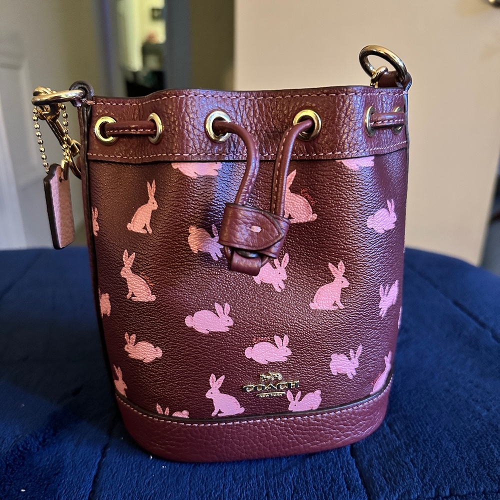 coach lunar new year rabbit leather mini bucket bag handbag